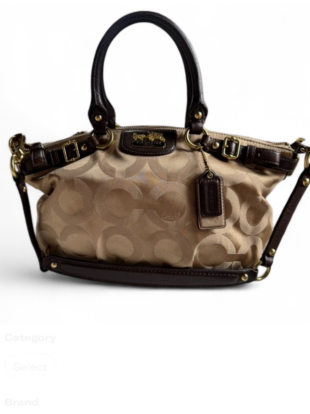 Coach Beige and Brown Signature Shoulder Bag